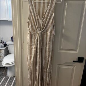 O'Neill Beige & White Striped Tie-Front Jumpsuit